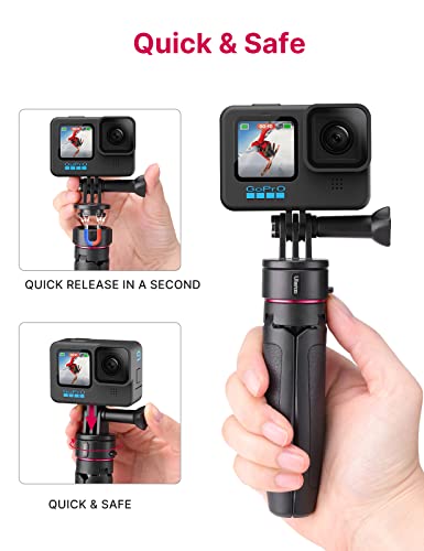 Mini Tripod Mounting Accessories for Gopro - ULANZI Go Quick II Small Tripod Quick Release Compact Vlog Handle Selfie Grip Compatible with Gopro Hero 5/6/7/8/9/10/11 Black/DJI Action/Insta 360/Askaso