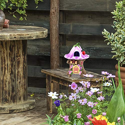 Trasfit Fairy Garden Statue House Figurine, Lovely Purple Flowers Tree House with Solar LED Lights for Indoor Outdoor Patio Yard Lawn Ornaments Gift (Purple Flowers Tree House)