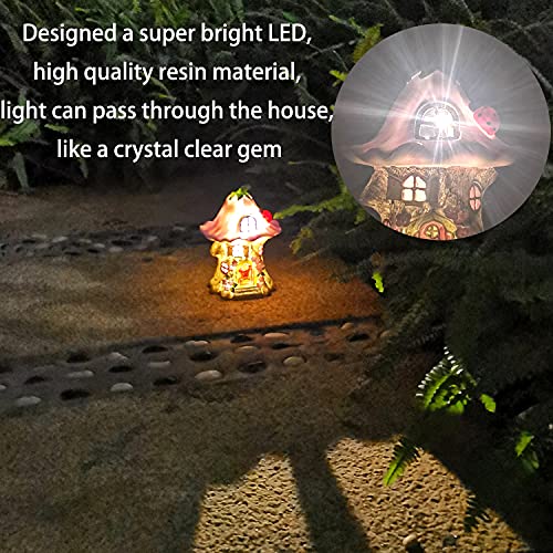 Trasfit Fairy Garden Statue House Figurine, Lovely Purple Flowers Tree House with Solar LED Lights for Indoor Outdoor Patio Yard Lawn Ornaments Gift (Purple Flowers Tree House)