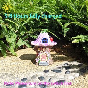 Trasfit Fairy Garden Statue House Figurine, Lovely Purple Flowers Tree House with Solar LED Lights for Indoor Outdoor Patio Yard Lawn Ornaments Gift (Purple Flowers Tree House)