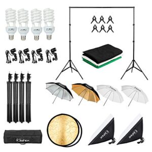 Kshioe 800W 5500K Umbrellas Softbox Continuous Lighting Kit with Backdrop Support System for Photo Studio Product, Portrait and Video Shoot Photography