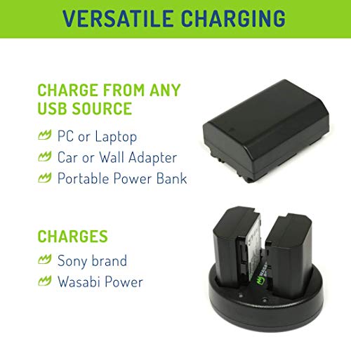 Wasabi Power Battery (2-Pack) and Dual USB Charger for Sony NP-FZ100, BC-QZ1 and Sony FX3, a1, a9, a9 II, a7C, a7R III, a7R IV, a7S III, a7 III, a7 IV, a6600 (KIT-BB-FZ100-02)