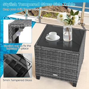 HAPPYGRILL 3 Pieces Patio Furniture Set Outdoor PE Rattan Conversation Set with Removable Cushions, PE Wicker Sofas with Tempered Glass Side Table for Porch Lawn Garden Balcony Backyard