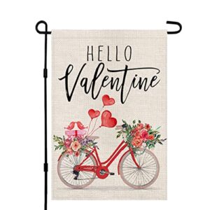Love Heart Rose Bicycle Valentine's Day Garden Flag 12x18 Inch Vertical Double Sided Holiday Anniversary Wedding Yard Outdoor Decoration DF005