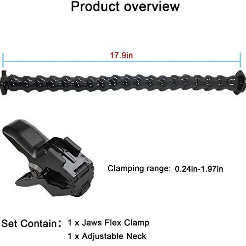 FiTSTILL Jaws Flex Clamp Mount with Adjustable Gooseneck 19-Section Compatible with Go Pro Hero 11,10. 9, 8, 7, 6, 5, 4, Session, 3+, 3, 2, 1, Max, Fusion, DJI Osmo Action Cameras