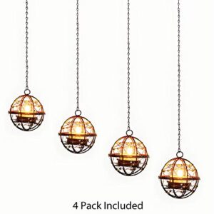 Solar Lights Outdoor Hanging Lanterns, ZHONGXIN Beaded Copper Wire Ball Candle Holder with Solar Tea Lights, Perfect for Home, Garden, Backyard, Pergola, Patio Umbrella, Tree, Window Decor-Set of 4