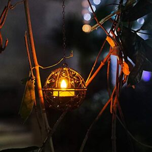 Solar Lights Outdoor Hanging Lanterns, ZHONGXIN Beaded Copper Wire Ball Candle Holder with Solar Tea Lights, Perfect for Home, Garden, Backyard, Pergola, Patio Umbrella, Tree, Window Decor-Set of 4