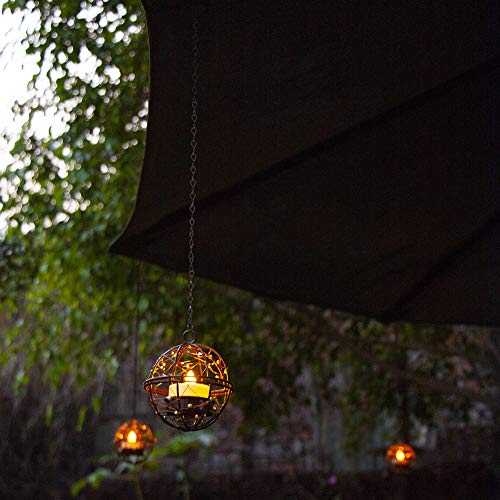 Solar Lights Outdoor Hanging Lanterns, ZHONGXIN Beaded Copper Wire Ball Candle Holder with Solar Tea Lights, Perfect for Home, Garden, Backyard, Pergola, Patio Umbrella, Tree, Window Decor-Set of 4