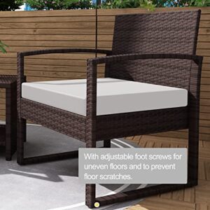 LayinSun 3 Pieces Patio Set Outdoor Wicker Conversation Bistro Set,PE Rattan Chairs with Coffee Table for Porch Lawn Garden Backyard (Brown-Light Grey)