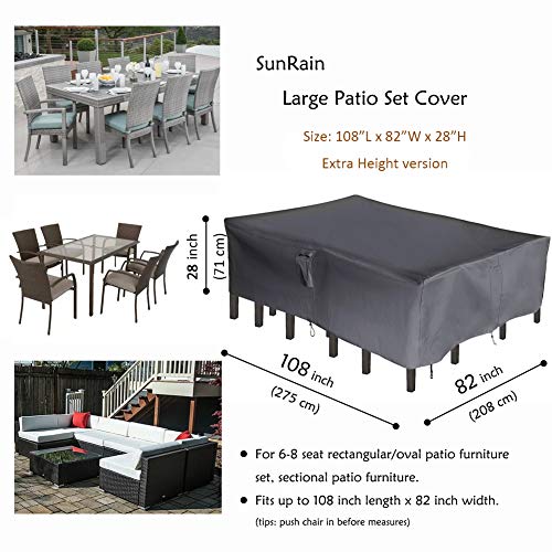 SUNRAIN Rectangular Patio Furniture Set Covers 600D Oxford Fabric Waterproof UV Protection Outdoor Table and Chair Cover, 108" Lx82 Wx28 H