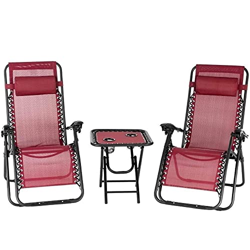 ZEYADA 3 PCS Gravity Chair Patio Chaise Lounge Chairs Folding Chaise Lounge Chair Outdoor Yard Pool Recliner Patio Garden Pool Beach Lawn Recliner Table Chair Set