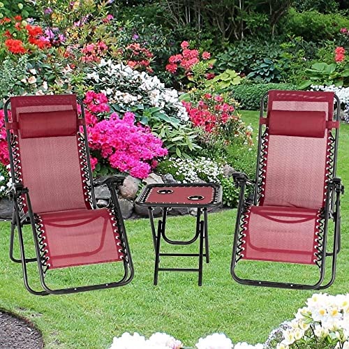 ZEYADA 3 PCS Gravity Chair Patio Chaise Lounge Chairs Folding Chaise Lounge Chair Outdoor Yard Pool Recliner Patio Garden Pool Beach Lawn Recliner Table Chair Set