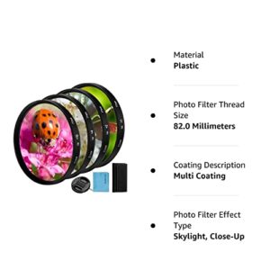 82mm Close-up Filter Kit 4 Pieces(+1,+2,+4,+10) Macro Filter Accessory Close-up Lens Filter Kit Set with Lens Filter Pouch for Canon Nikon Sony Pentax Olympus Fuji DSLR Camera+Lens Cap