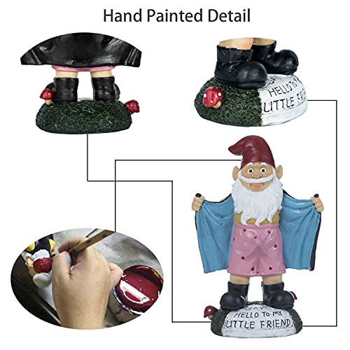 Jy.Cozy Funny Garden Gnome Statues - Resin Handmade Gnome Figurines, Indoor Outdoor Naughty Gnome Decorations for Home Patio Yard Lawn Porch, Ornament Gift