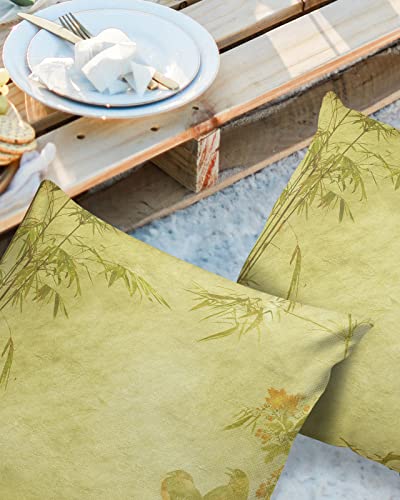 Outdoor Pillow Covers for Patio Furniture 26x26 inch 2PCS, Square Waterproof Garden Cushion Vintage Flowers Bamboo Bird Throw Pillow Cover Shell for Sofa Couch Bench Seat