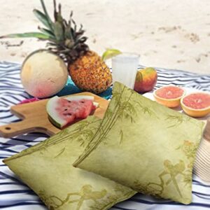 Outdoor Pillow Covers for Patio Furniture 26x26 inch 2PCS, Square Waterproof Garden Cushion Vintage Flowers Bamboo Bird Throw Pillow Cover Shell for Sofa Couch Bench Seat
