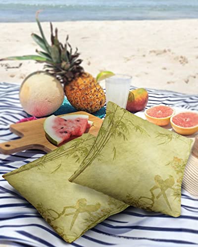 Outdoor Pillow Covers for Patio Furniture 26x26 inch 2PCS, Square Waterproof Garden Cushion Vintage Flowers Bamboo Bird Throw Pillow Cover Shell for Sofa Couch Bench Seat