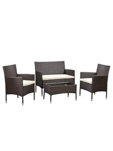 amazon basics outdoor patio garden faux wicker rattan chair conversation set with cushion – 4-piece set, brown