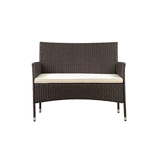 Amazon Basics Outdoor Patio Garden Faux Wicker Rattan Chair Conversation Set with Cushion - 4-Piece Set, Brown