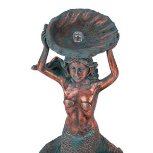 JUNIQUTE Outdoor Mermaid Statue,Mermaid Solar with Plates Garden Figurine,Mermaid Bird Bath Feeder,Mermaid Garden Decor for Patio Lawn Yard Display Decor(Bronze)