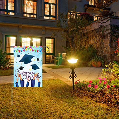 Wamika Congrats Grad Graduation Cap Confetti Double Sided Garden Yard Flag 12" x 18", Celebrate Graduation Season Summer Holiday Decorative Garden Flag Banner for Outdoor Home Decor Party