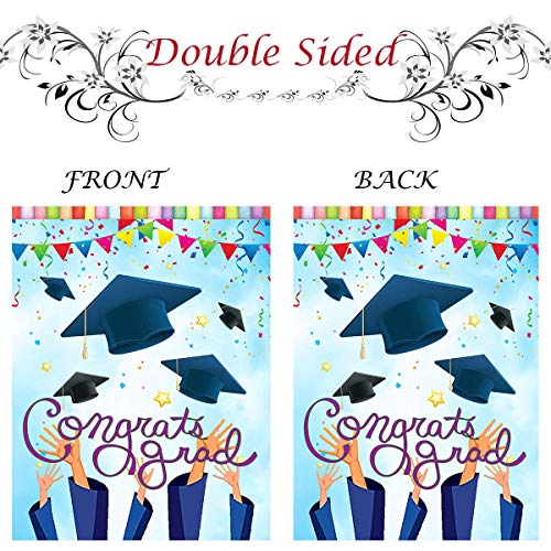 Wamika Congrats Grad Graduation Cap Confetti Double Sided Garden Yard Flag 12" x 18", Celebrate Graduation Season Summer Holiday Decorative Garden Flag Banner for Outdoor Home Decor Party