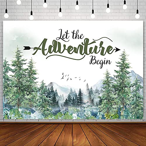 AIBIIN 7x5ft Let The Adventure Begin Backdrop Baby Shower Camper Birthday Wedding Photography Background Mountain Wilderness Adventure Woodland Animal Party Decorations Banner Photo Shoot Studio Props