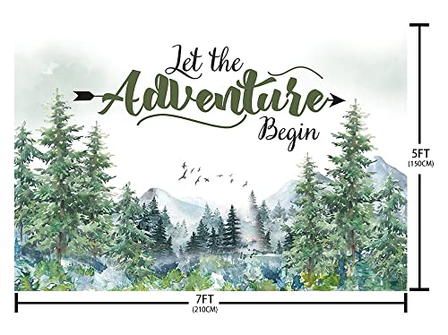 AIBIIN 7x5ft Let The Adventure Begin Backdrop Baby Shower Camper Birthday Wedding Photography Background Mountain Wilderness Adventure Woodland Animal Party Decorations Banner Photo Shoot Studio Props