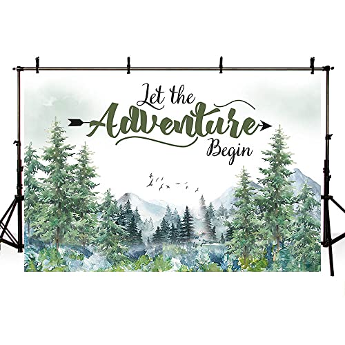 AIBIIN 7x5ft Let The Adventure Begin Backdrop Baby Shower Camper Birthday Wedding Photography Background Mountain Wilderness Adventure Woodland Animal Party Decorations Banner Photo Shoot Studio Props