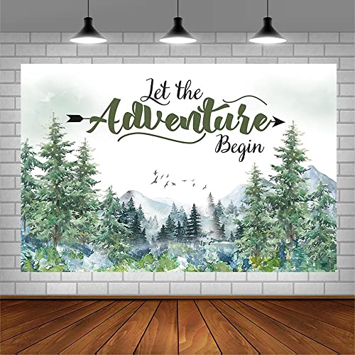 AIBIIN 7x5ft Let The Adventure Begin Backdrop Baby Shower Camper Birthday Wedding Photography Background Mountain Wilderness Adventure Woodland Animal Party Decorations Banner Photo Shoot Studio Props