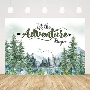 AIBIIN 7x5ft Let The Adventure Begin Backdrop Baby Shower Camper Birthday Wedding Photography Background Mountain Wilderness Adventure Woodland Animal Party Decorations Banner Photo Shoot Studio Props