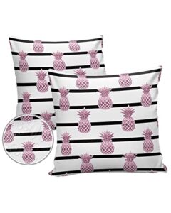 outdoor waterproof throw pillow covers pink pineapple lumbar pillowcases black stripe decorative outdoor pillows cushion case patio pillows for sofa couch bed garden 18 x 18 inches