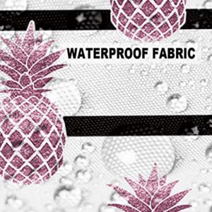 Outdoor Waterproof Throw Pillow Covers Pink Pineapple Lumbar Pillowcases Black Stripe Decorative Outdoor Pillows Cushion Case Patio Pillows for Sofa Couch Bed Garden 18 x 18 Inches