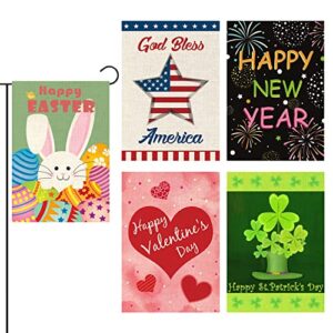 watinc 5pcs welcome garden flags burlap vertical double sided happy easter god bless america holiday party decorations valentine’s day st. patrick’s day house flag for outdoor lawn yard 12 x 18 inch