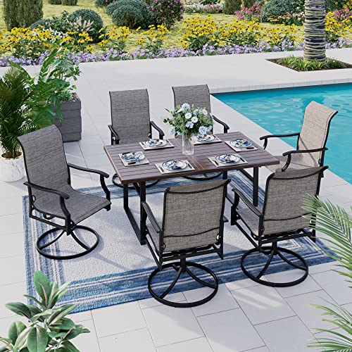 HERA'S HOUSE Patio Dining Table, 64" x 38" Rectangular E-Coating and Powder Coating Wood Look Metal Outdoor Dining Table with 2" Umbrella Hole for Lawn Garden Backyard