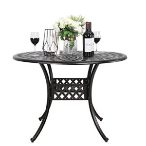 Nuu Garden 42 Inch Patio Dining Table Round Cast Aluminum Bistro Table with Umbrella Hole for Backyard Garden Black with Antique Bronze at The Edge