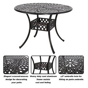 Nuu Garden 42 Inch Patio Dining Table Round Cast Aluminum Bistro Table with Umbrella Hole for Backyard Garden Black with Antique Bronze at The Edge