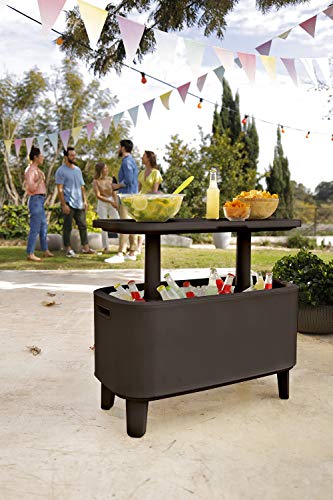 Keter Breeze Bar Outdoor Patio Furniture and Hot Tub Side Table with 17 Gallon Beer and Wine Cooler, Espresso Brown