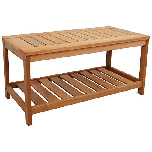 Sunnydaze Meranti Wood Outdoor Coffee Table with Teak Oil Finish - Outside Wooden Furniture Patio, Deck, Porch, Balcony, Garden and Backyard Furniture - 35-Inch