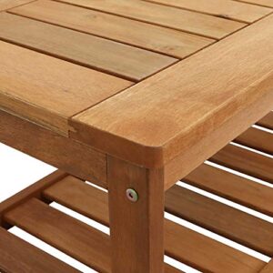 Sunnydaze Meranti Wood Outdoor Coffee Table with Teak Oil Finish - Outside Wooden Furniture Patio, Deck, Porch, Balcony, Garden and Backyard Furniture - 35-Inch