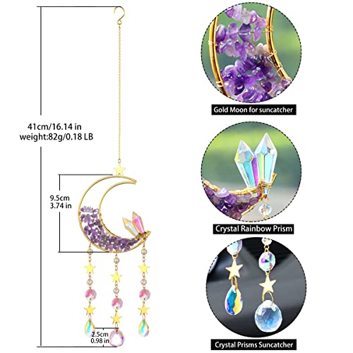 Artilady Moon Suncatcher with Healing Crystals - Prisms Suncatchers Crystal Ball Dream Catcher Wind Chimes Rainbow Maker Sun Catchers Indoor Window Car Charm Garden Outdoor Decor for Mom