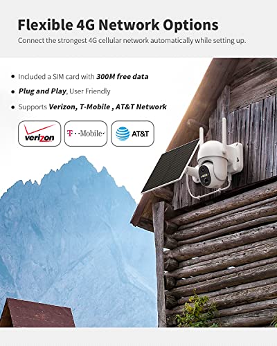 Ebitcam 4G LTE Cellular Security Camera Include SD&SIM Card(Verizon AT&T T-Mobile), 2K Live View Solar Outdoor No WiFi Cameras with 360° PTZ Color Night Vision PIR Motion Alerts Two Way Talk Playback