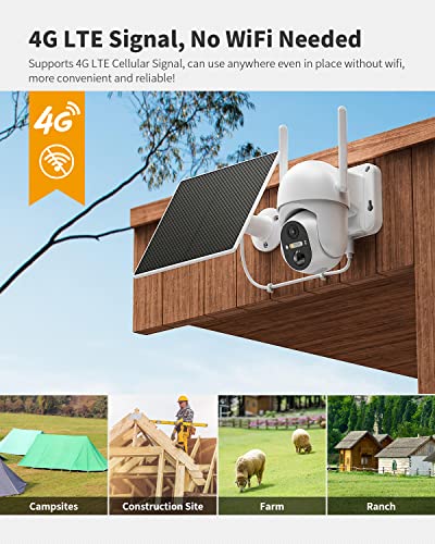 Ebitcam 4G LTE Cellular Security Camera Include SD&SIM Card(Verizon AT&T T-Mobile), 2K Live View Solar Outdoor No WiFi Cameras with 360° PTZ Color Night Vision PIR Motion Alerts Two Way Talk Playback