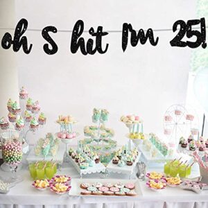 Oh I’m 25! Banner Backdrop Glitter Black Hallo Twenty Five Cheers to 25 Years Old Theme Decor for Man Woman Happy 25th Birthday Party Photo Studio Prop Flag Decorations Favors Supplies