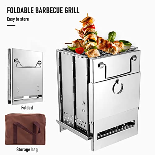 MengK Wood Stove Steel Foldable Mini Charcoal Grill Lightweight Barbecue Grill for Camping Garden Outdoor Picnic