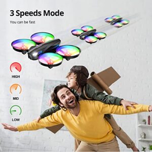 TOMZON A31 Drone for Kids, Mini RC Drone Toy with 7 Colors LED Lights, 3 Speeds Adjustable, 3D Flips, Kids Drones for Beginners Boys Girls Birthday Gifts, Headless Mode, Altitude Hold, 2 Batteries