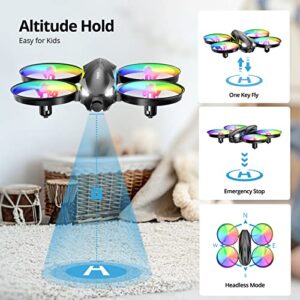 TOMZON A31 Drone for Kids, Mini RC Drone Toy with 7 Colors LED Lights, 3 Speeds Adjustable, 3D Flips, Kids Drones for Beginners Boys Girls Birthday Gifts, Headless Mode, Altitude Hold, 2 Batteries