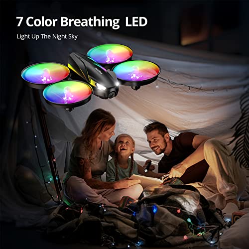 TOMZON A31 Drone for Kids, Mini RC Drone Toy with 7 Colors LED Lights, 3 Speeds Adjustable, 3D Flips, Kids Drones for Beginners Boys Girls Birthday Gifts, Headless Mode, Altitude Hold, 2 Batteries