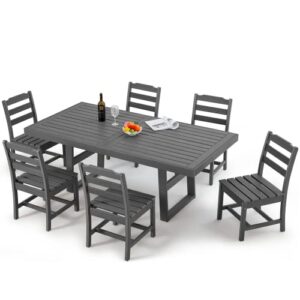 erinnyees hdpe 7 piece patio dining set, garden furniture set-6 patio dining chairs and 1 rectangle dining table, patio furniture sets made of hdpe material for backyard, porch, lawn and garden,gray