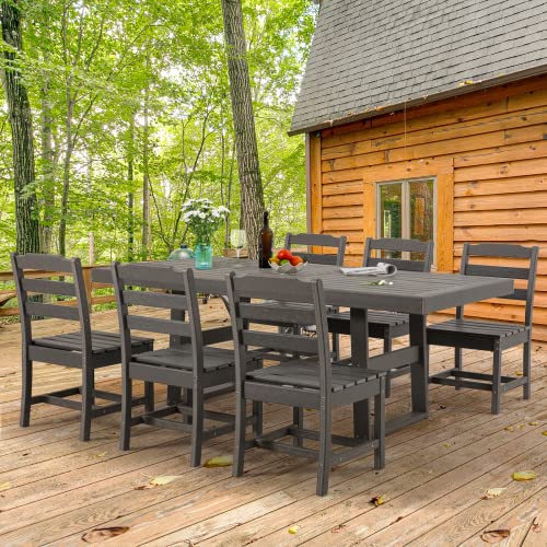 Erinnyees HDPE 7 Piece Patio Dining Set, Garden Furniture Set-6 Patio Dining Chairs and 1 Rectangle Dining Table, Patio Furniture Sets Made of HDPE Material for Backyard, Porch, Lawn and Garden,Gray